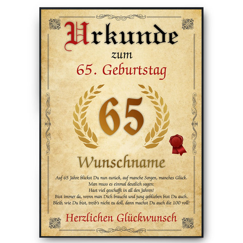 Urkunde zum geburtstag - urkunde, 65.