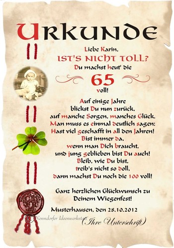 Urkunde geburtstag din a4 - urkunde, 65.