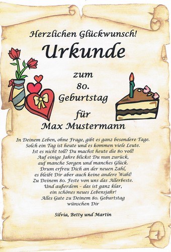 Urkunde zum 80 85 - urkunde, 70