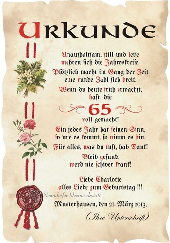 Xxl urkunde geburtstag din - 65.,